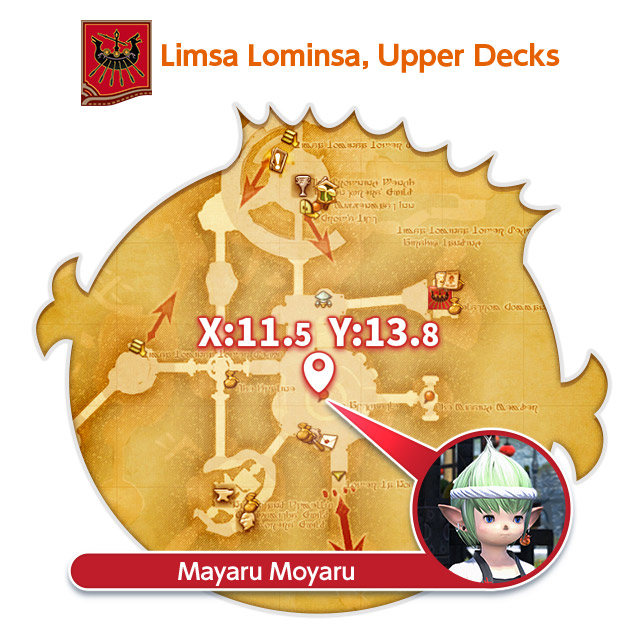 Limsa Lominsa, סיפונים עליונים x: 11.5 y: 13.8 Mayaru Moyaru